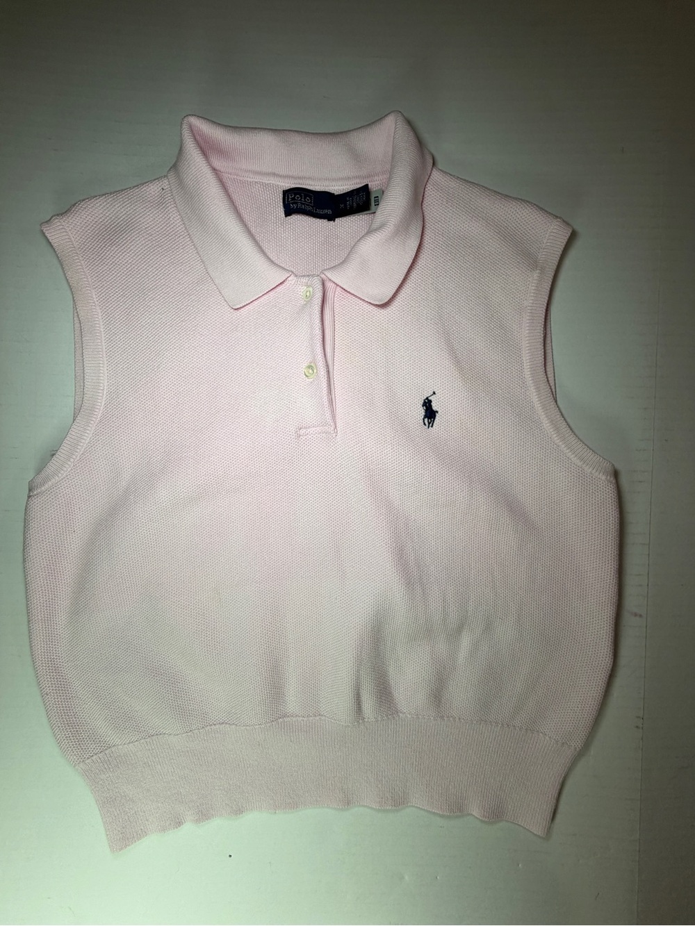 Polo by Ralph Lauren Light Pink Sleeveless Knit crop Polo Top Navy Pony NWOT
